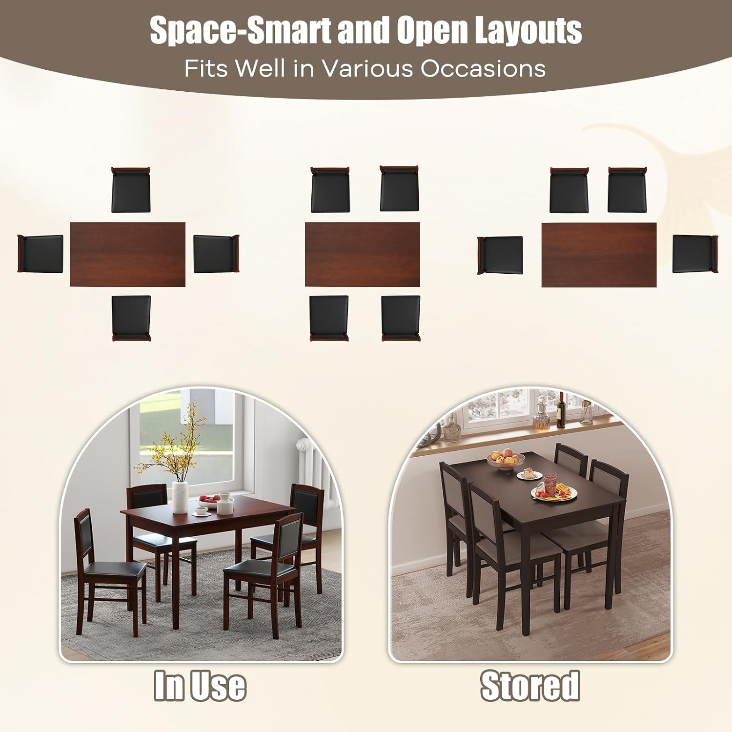 NAFORT 5 Piece Dining Table Set for 4, Farmhouse Solid Wood Kitchen Table Chairs Set of 4, Mid-Century Modern Dinette Set w/Upholstered Dining Chairs, 4 Seat Dining Room Table for Kitchen,Office