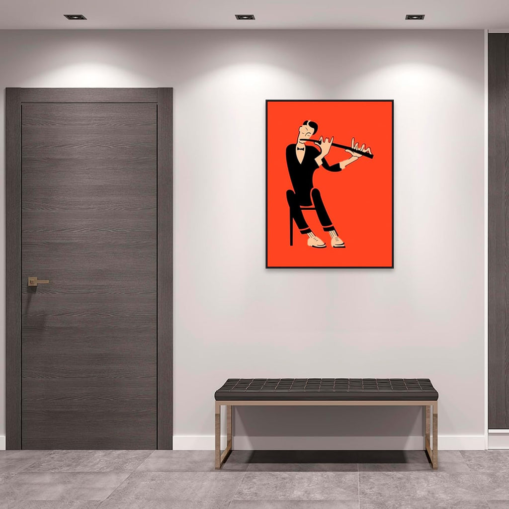 Amanti Art Framed Canvas Wall Art 42x32 The Flute by Mark Rogan, Framed Wall Art Canvas, Music Artwork, Modern Decor, Oversize Poster Painting for Living Room, Bedroom, Bathroom, Kitchen, Office or