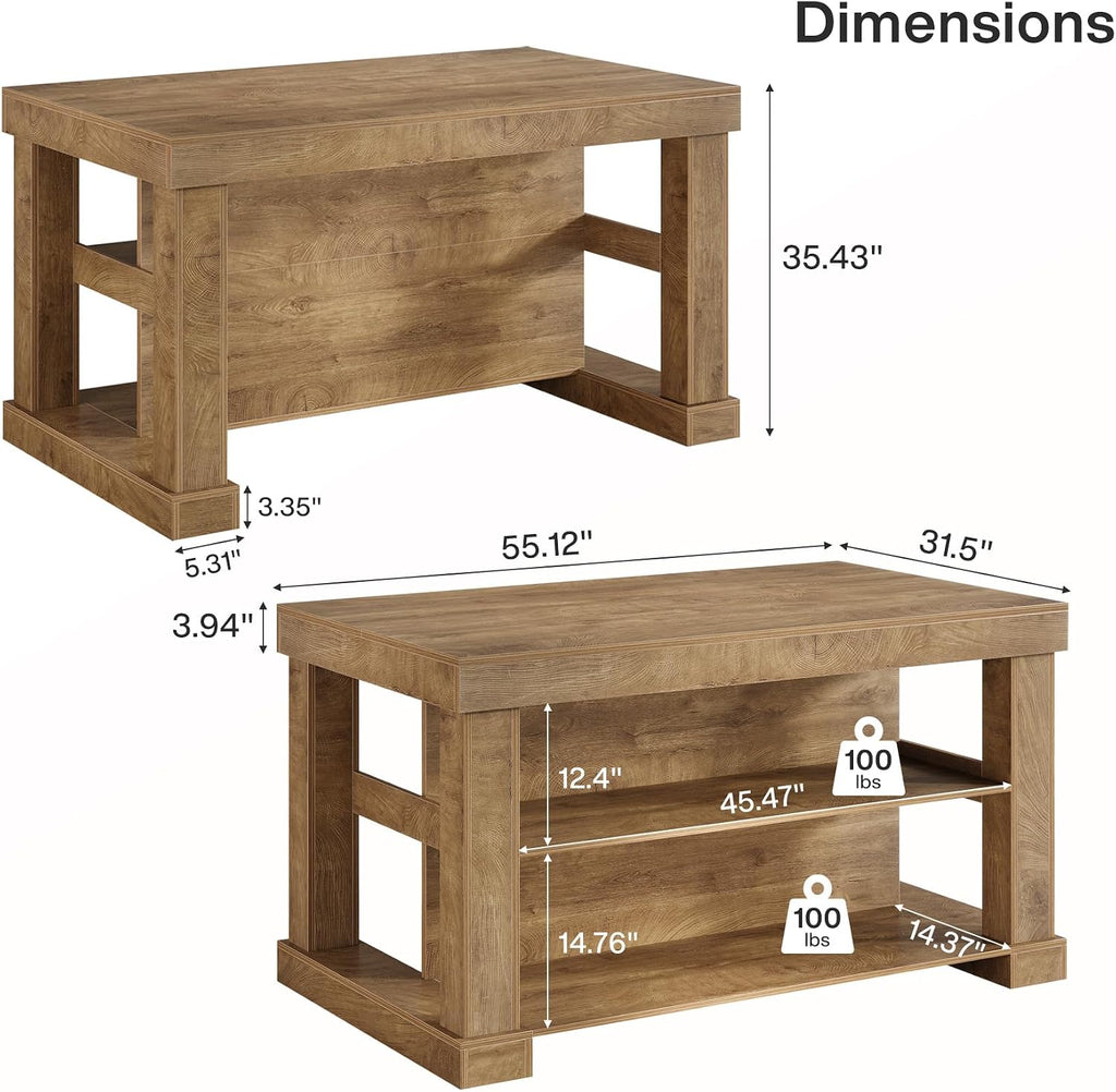 Tribesigns Bar Table, 55-Inch Counter Height Pub Table with Storage Shelves, High Top Kitchen Dining Table, Rectangle Wood Home Bar Unit for Dining Room, Bistro, Light Brown