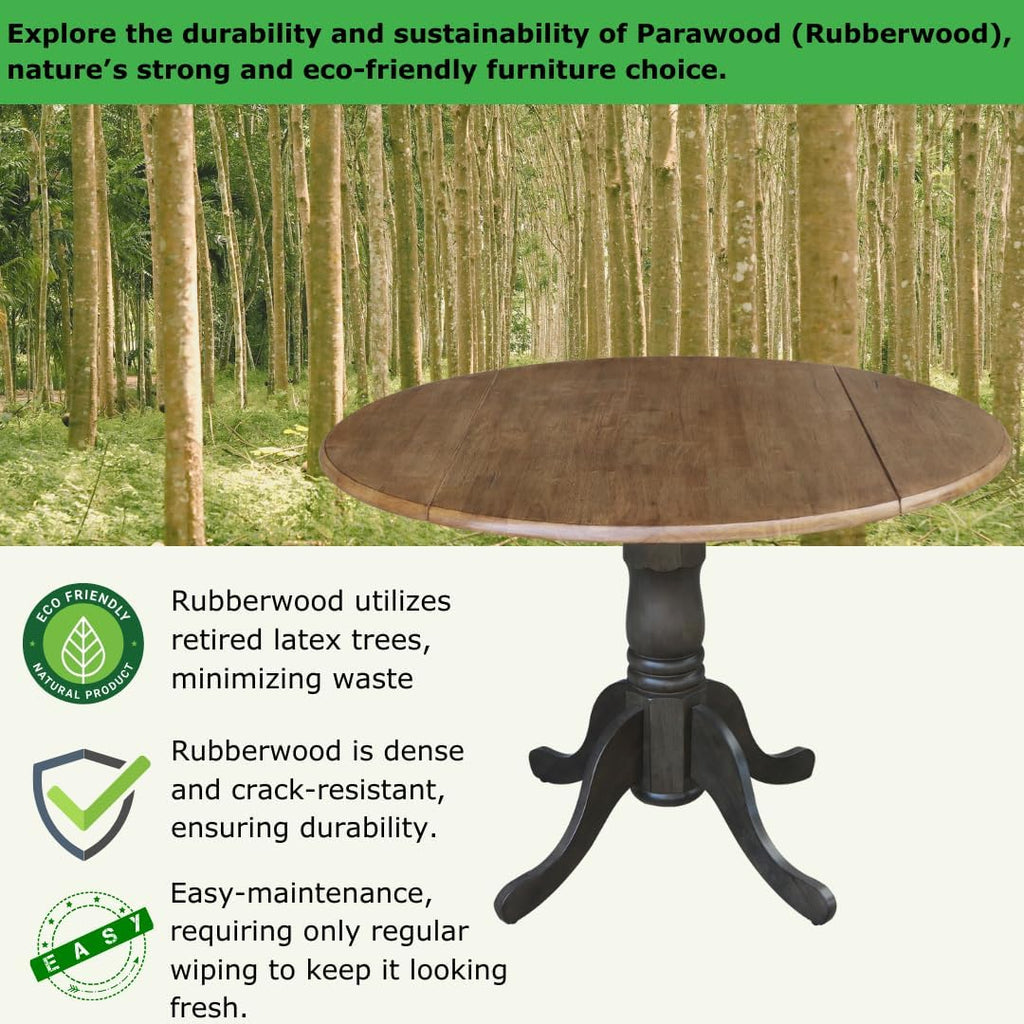 International Concepts 42 Inch Dual Drop Leaf Dining Height Table, Hickory/Washed Coal.