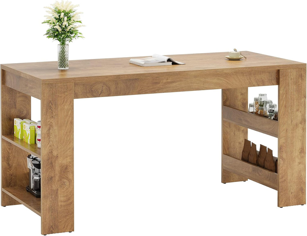 Tribesigns 63-Inch Bar Table, Farmhouse Counter Height Pub Table with Storage Shelves, High Top Bar Unit for Kitchen, Dining Room, Bistro, Natural