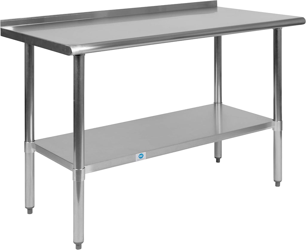Flash Furniture Rawcliffe Stainless Steel 18 Gauge Prep and Work Table with 1.5' Backsplash and Undershelf - NSF Certified - 48'W x 24'D x 36'H