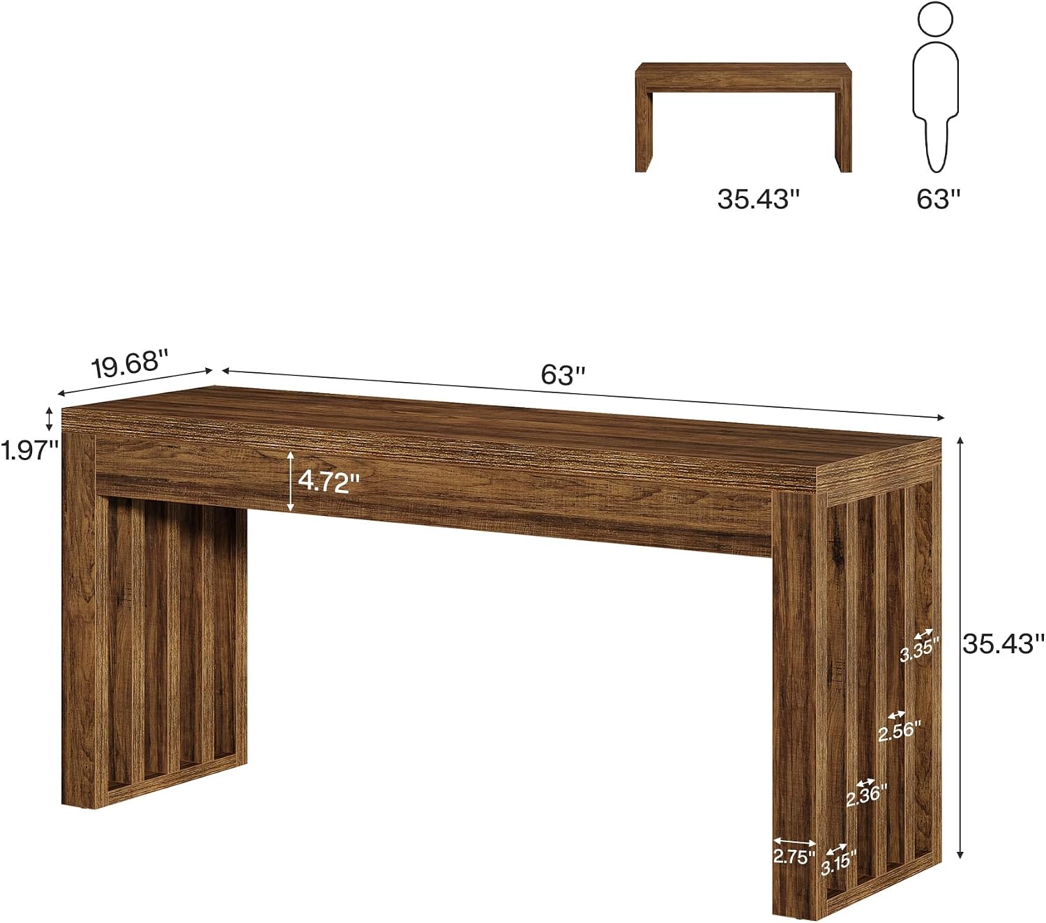 Tribesigns 63-inch Bar Table, Farmhouse Counter Height Pub Dining Table, Rectangular Kitchen Bar Height Table for Dining Room, Bistro, Restaurant,Rustic Brown