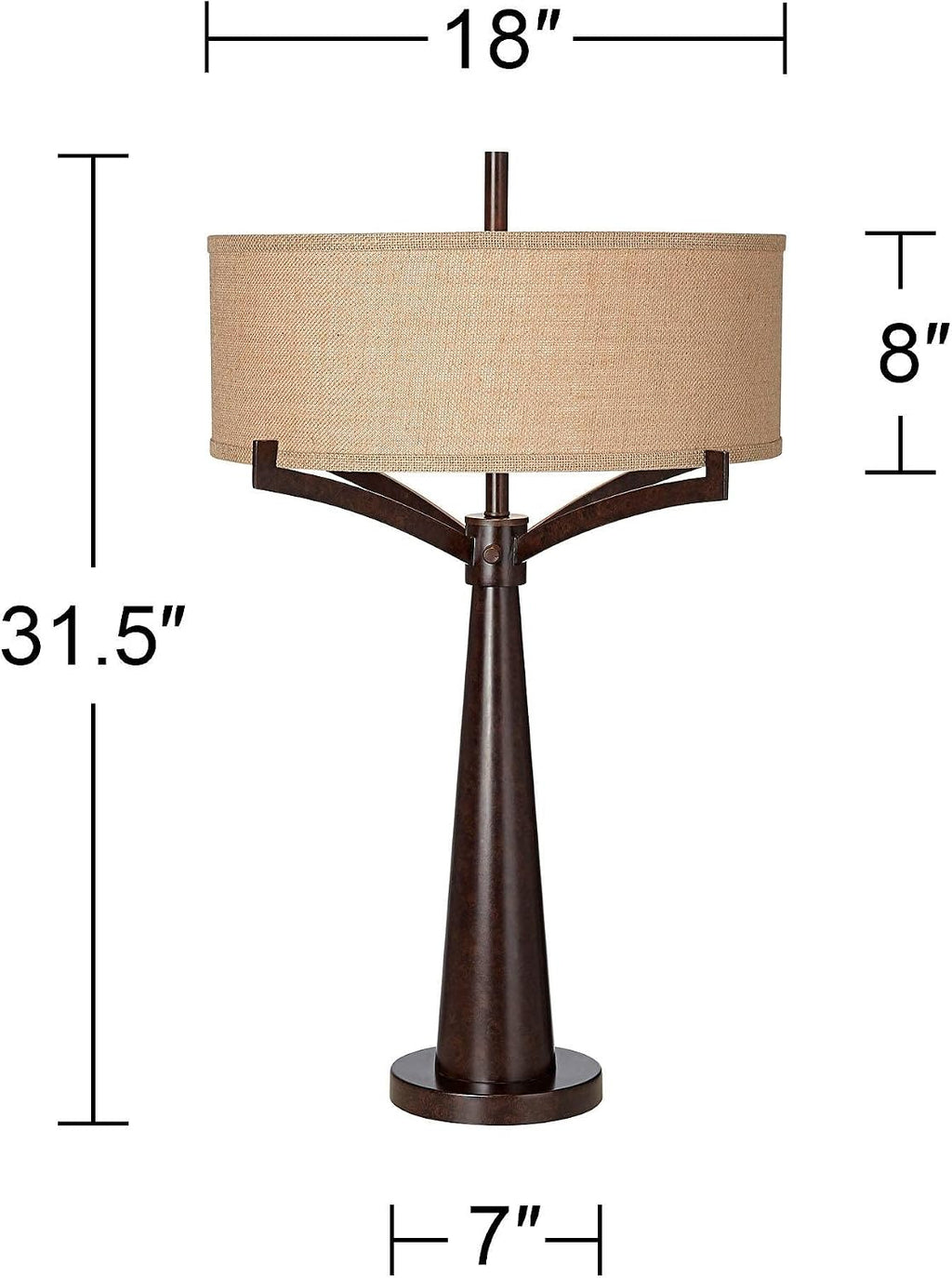 Franklin Iron Works Tremont Mid Century Modern Industrial Table Lamps 31.5' Tall Set of 2 Rich Bronze Iron Burlap Fabric Drum Shade for Living Room Bedroom House Bedside Nightstand Home Office