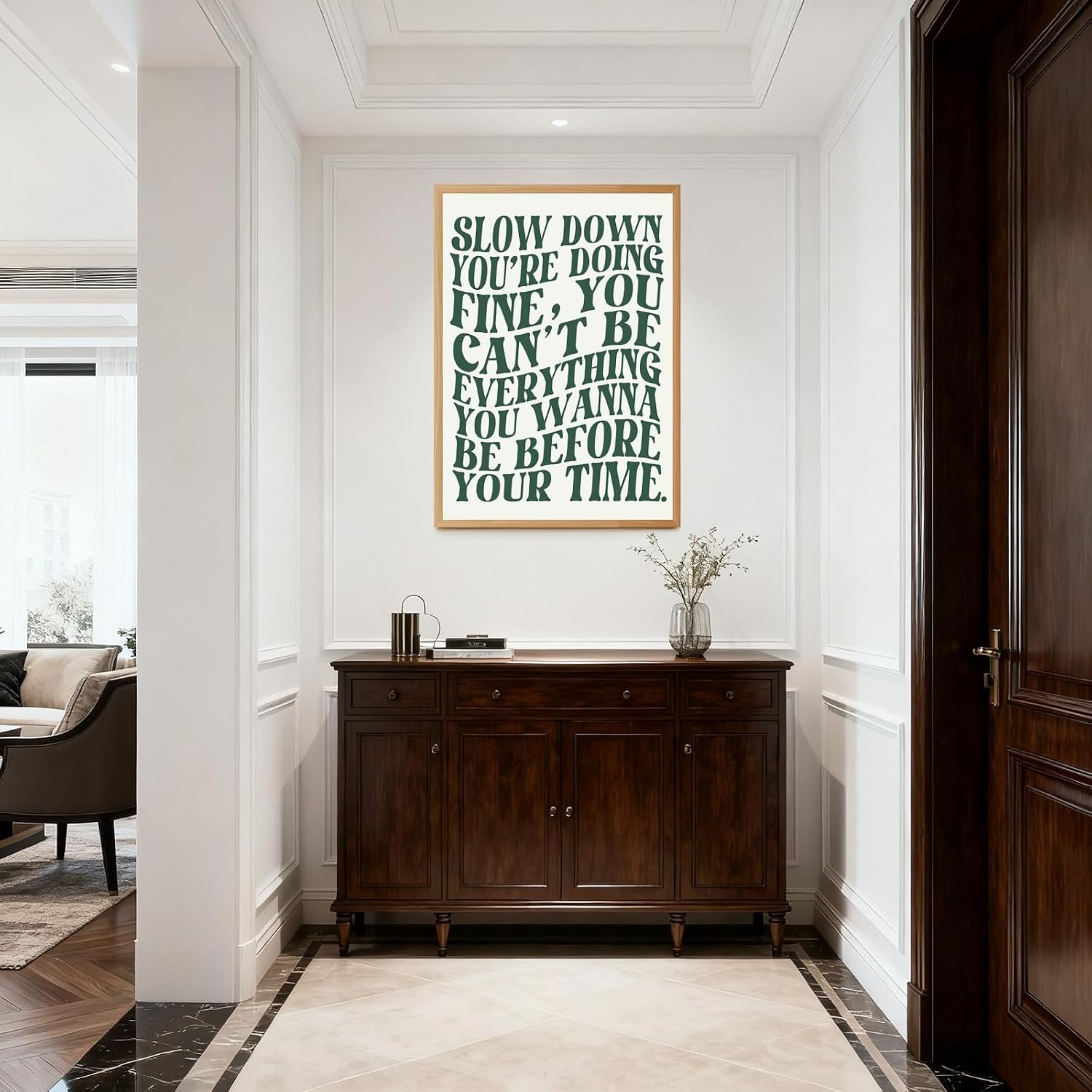 Slow Down Youre Doing Fine Music Posters Green Wall Art Canvas Print Daily Reminder Positive Affirmations Song Lyric Poster Trendy Inspirational Quote Decor for Bedroom Dorm 20x30inch Wooden frame