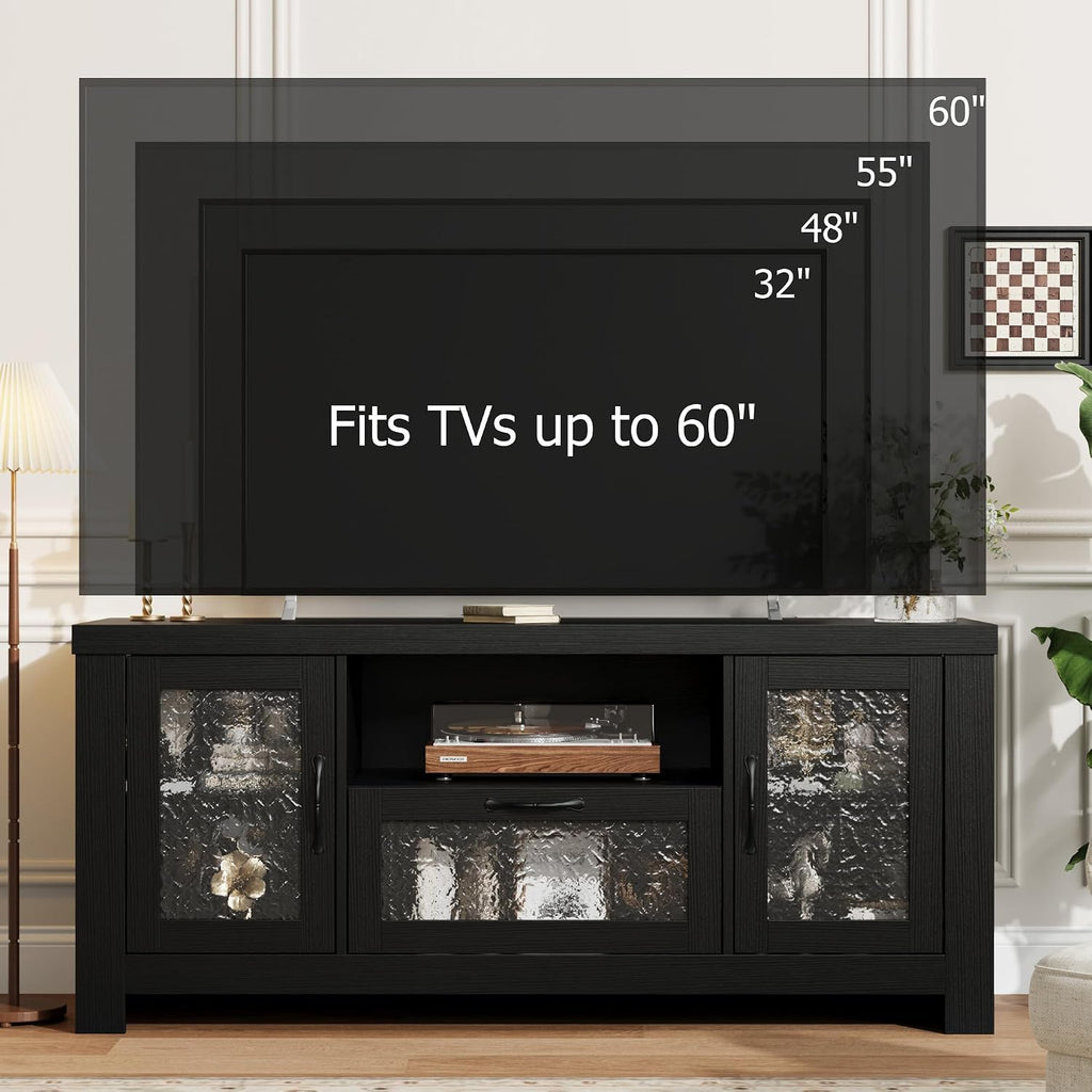IDEALHOUSE TV Stand for 65 Inch TV, Farmhouse Entertainment Center with Acrylic Door Storage Cabinet & Adjustable Shelves, TV Console Table for Living Room Bedroom, Black
