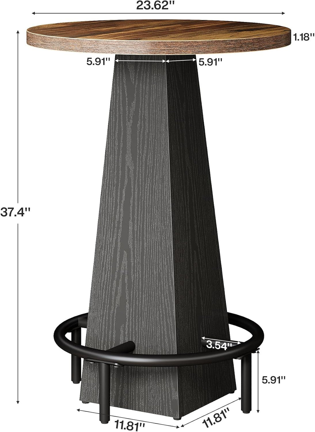 Tribesigns Bar Table, 37.4' High Round Pub Table for Small Bars, Dining Room, Kitchen, Brown and Black (Only Table)