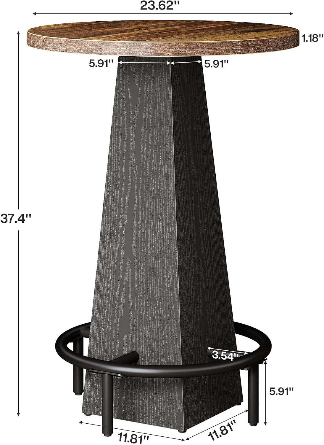 Tribesigns Bar Table, 37.4' High Round Pub Table for Small Bars, Dining Room, Kitchen, Brown and Black (Only Table)