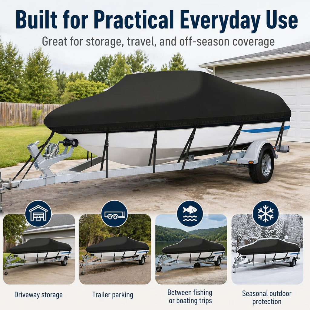 Angink 23ft-24ft Large Boat Cover Waterproof Marine Grade 600D Canvas, Fits Cuddy Cabin, Large Runabout & Deck Boats (Beam Width up to 102'), Winter Storage & Travel - Black