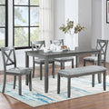 Harper & Bright Designs 6-Piece Dining Table Set with 4 Upholstered Chairs & Bench, 58.5' Rectangular Solid Wood Frame Table, Dining Table Set for 6 People, Living Room, Home Bar and Kitchen,Grey