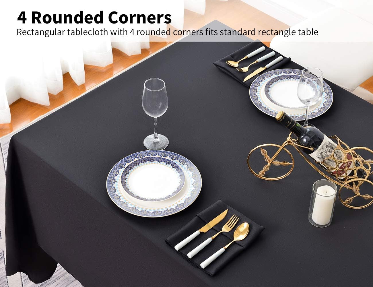 Surmente 10 Pack Black Tablecloth 90 x 132-inch Rectangular Polyester Table Cloth for Weddings, Banquets, or Restaurants
