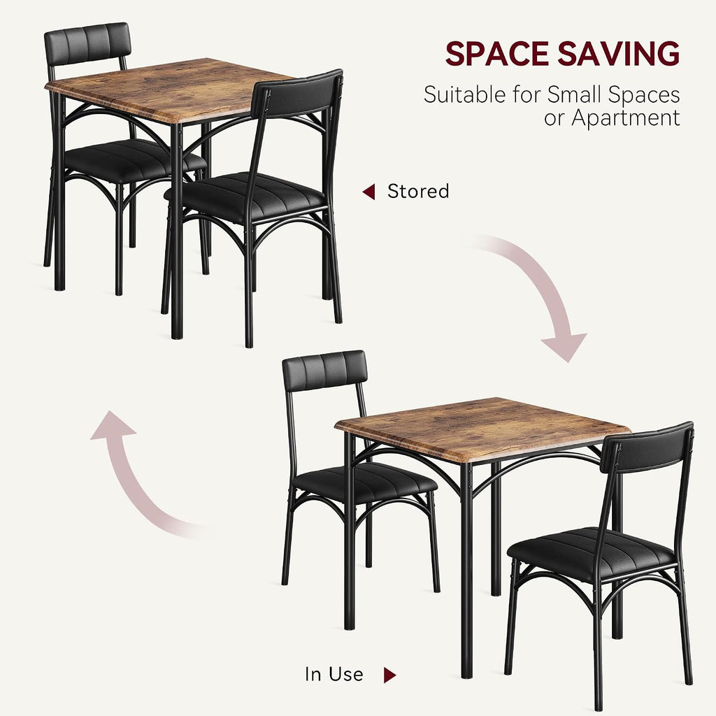 3-Piece Dining Table Set for 2, Kitchen Table Set with 2 Upholstered Chairs, Square Dining Table Set for Apartment, Studio, Small Space, Brown