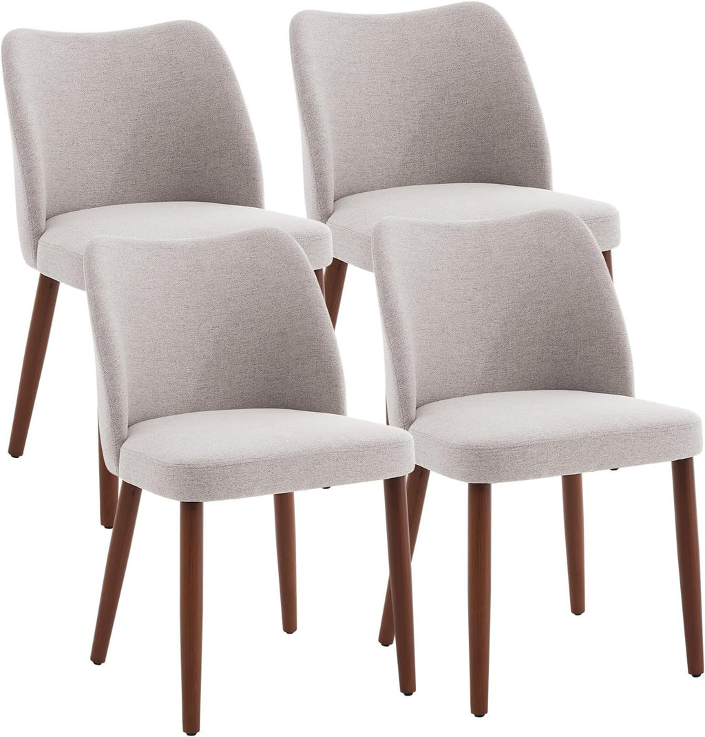 GarveeHome Linen Dining Chairs Set of 4 Upholstered Fabric Dining Chair with Wood Legs, Wing Backrest, Wooden Kitchen Chairs with Thick Cushions, Leveling Feet for Dining Room, Living Room, Light Grey