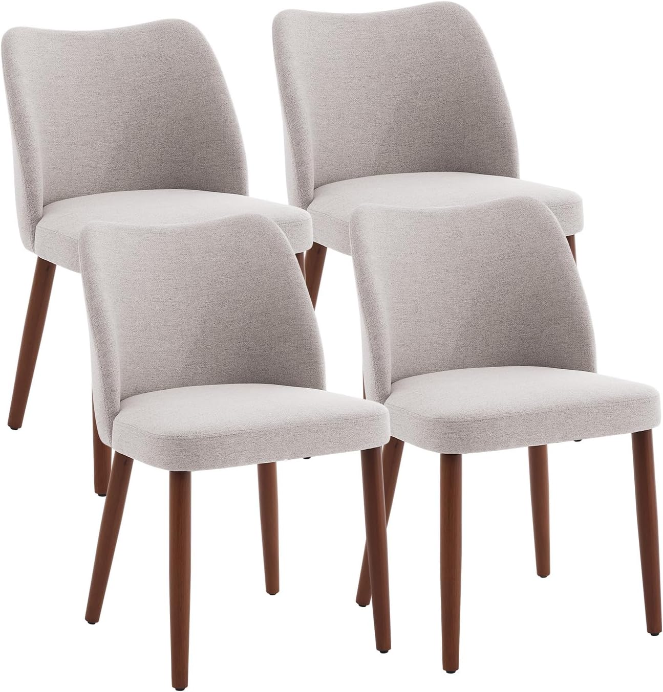 GarveeHome Linen Dining Chairs Set of 4 Upholstered Fabric Dining Chair with Wood Legs, Wing Backrest, Wooden Kitchen Chairs with Thick Cushions, Leveling Feet for Dining Room, Living Room, Light Grey