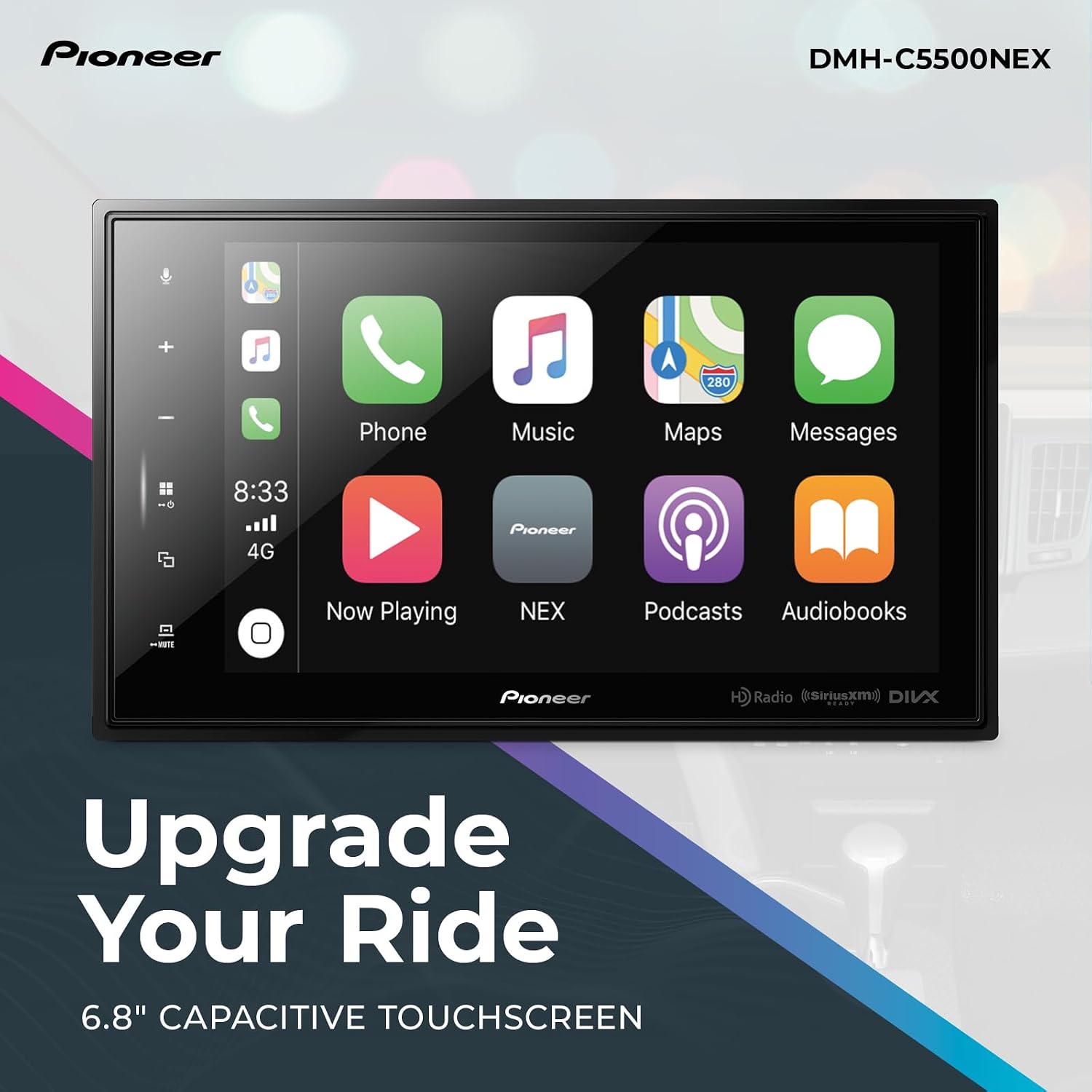 Pioneer DMH-C5500NEX 8' Digital Multimedia Receiver - Wired Apple CarPlay, Android Auto, Built-in Bluetooth and Amazon Alexa via App, Capacitive Touchscreen, Double-DIN