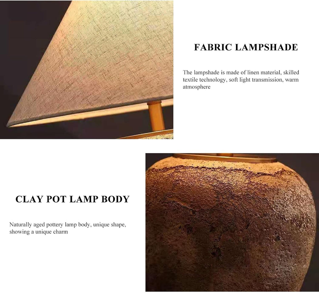 Rustic Farmhouse Clay Pot Table Lamps 19.6' Tall Ceramic Table Lamp, American Southwestern Textured Ceramic Lamp Body with White Textured Shade Bedside Table Lamp for Living Room Bedroom Office