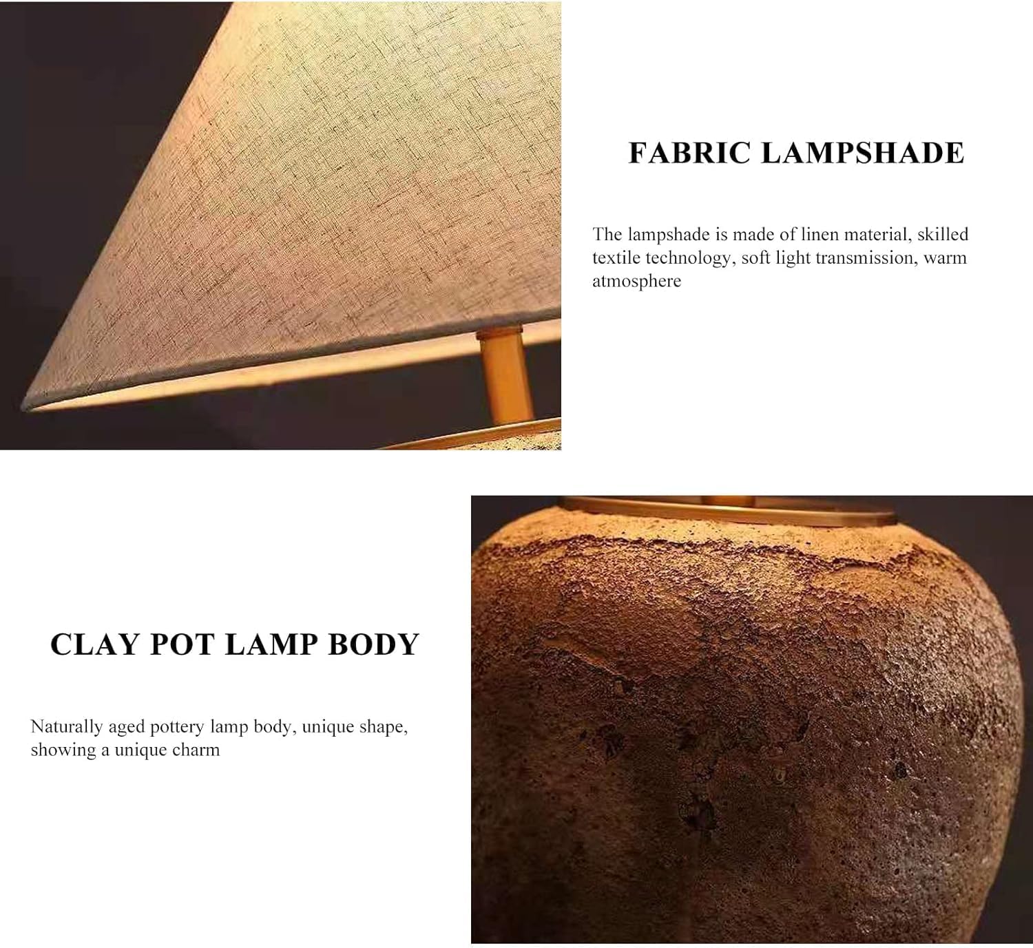Rustic Farmhouse Clay Pot Table Lamps 19.6' Tall Ceramic Table Lamp, American Southwestern Textured Ceramic Lamp Body with White Textured Shade Bedside Table Lamp for Living Room Bedroom Office