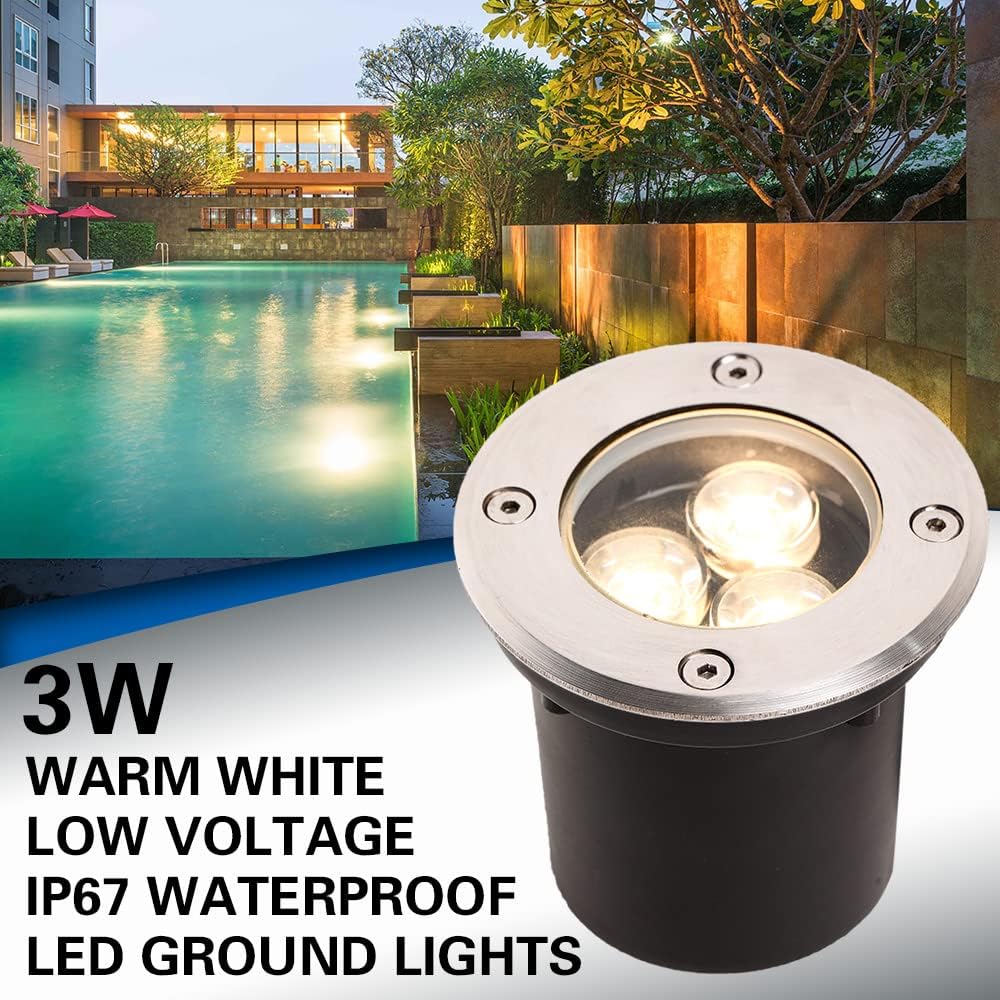 3W Led Low Voltage Landscape Lighting with Wire Connectors and Well Lights for Garden, Driveway, Deck, Tree (12 Pack)