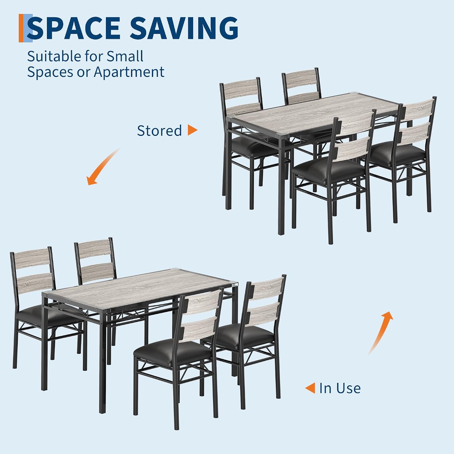 IDEALHOUSE Dining Table Set for 4, Dining Room Table Set for 4 with Corner Protector, Wood Kitchen Table and Chairs Set of 4 with Upholstered Chairs for, Kitchen Room, Apartment, Retro Gray
