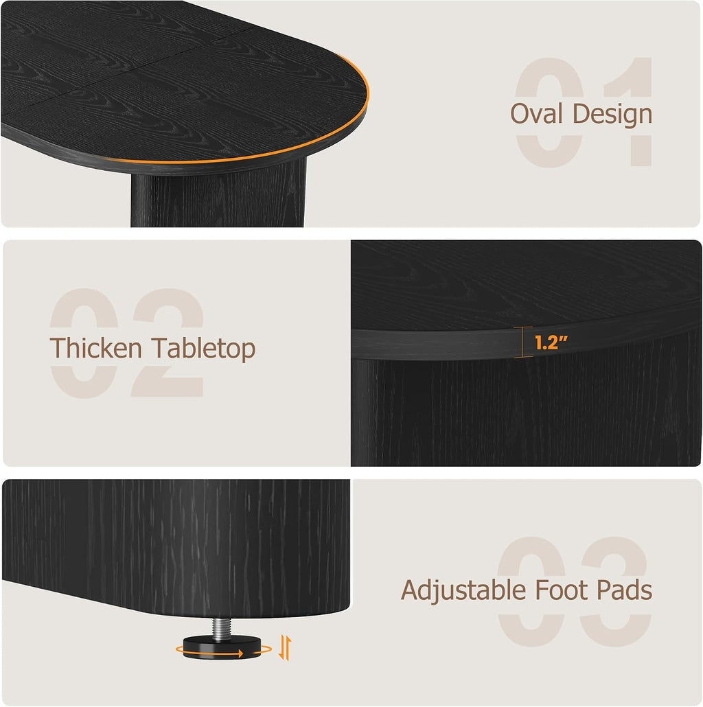 GarveeHome Oval Dining Table for 6-8 People, Long Large Kitchen Table with Thick Sturdy Wooden Base, Farmhouse Dining Room Table for for Kitchen, Living Room, Office (63' Long,Black)