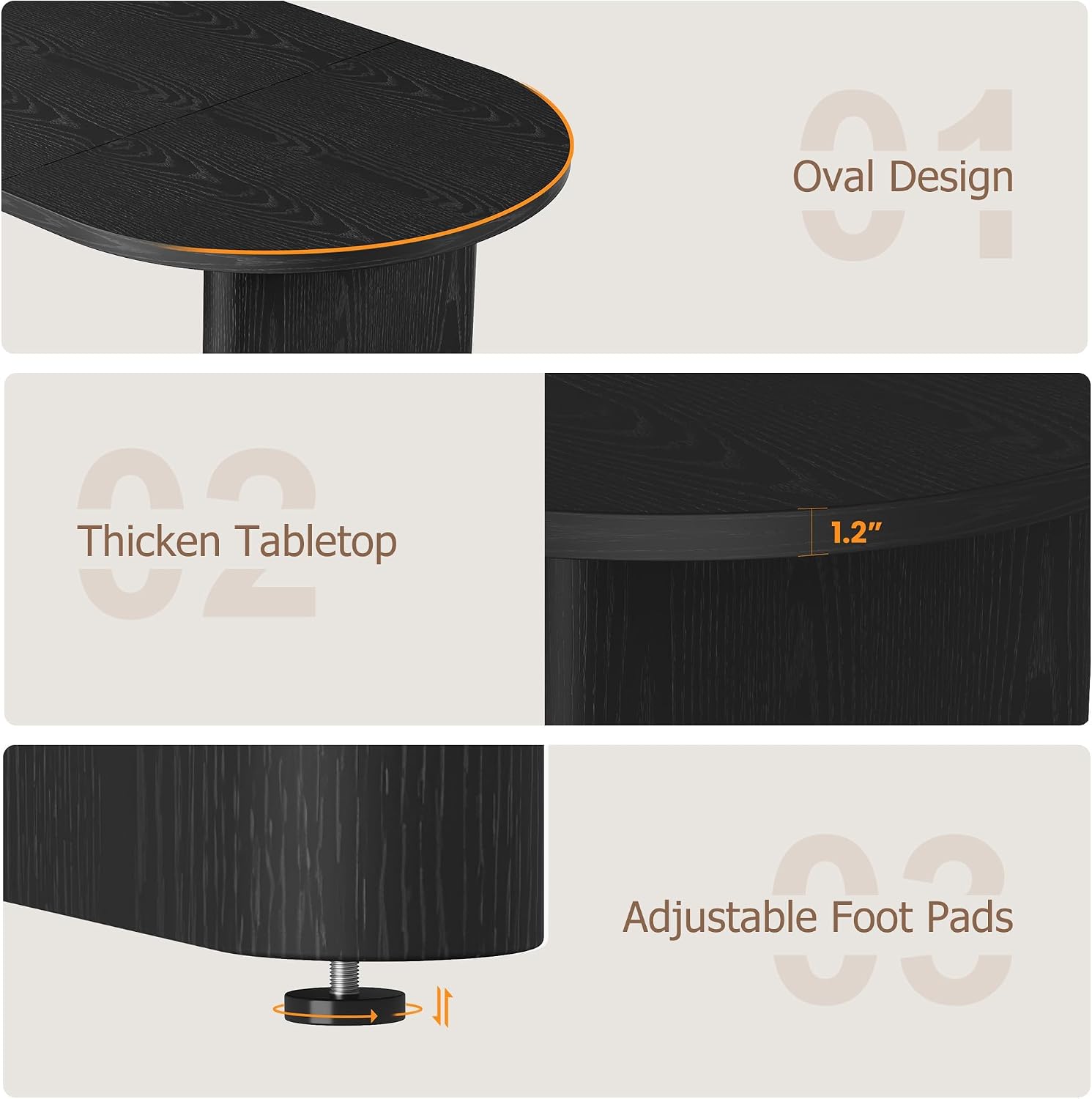GarveeHome Oval Dining Table for 6-8 People, Long Large Kitchen Table with Thick Sturdy Wooden Base, Farmhouse Dining Room Table for for Kitchen, Living Room, Office (63' Long,Black)
