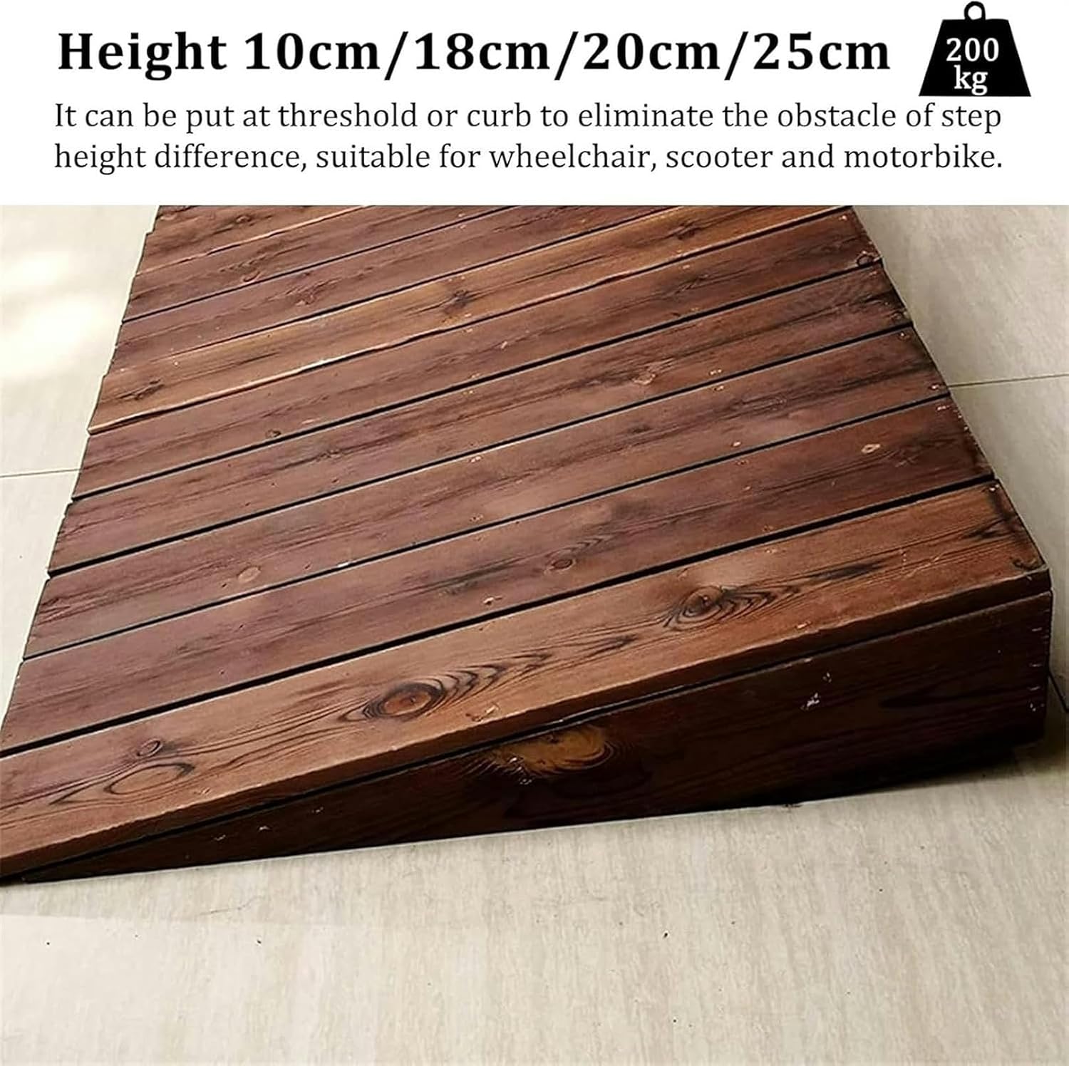 Threshold Ramp, 4/7/8/10inch Rise Wooden Threshold Ramps for Doorways, Non Slip Curb Ramp for Elderly/Disabled Entryway Ramp Wheelchair Ramp