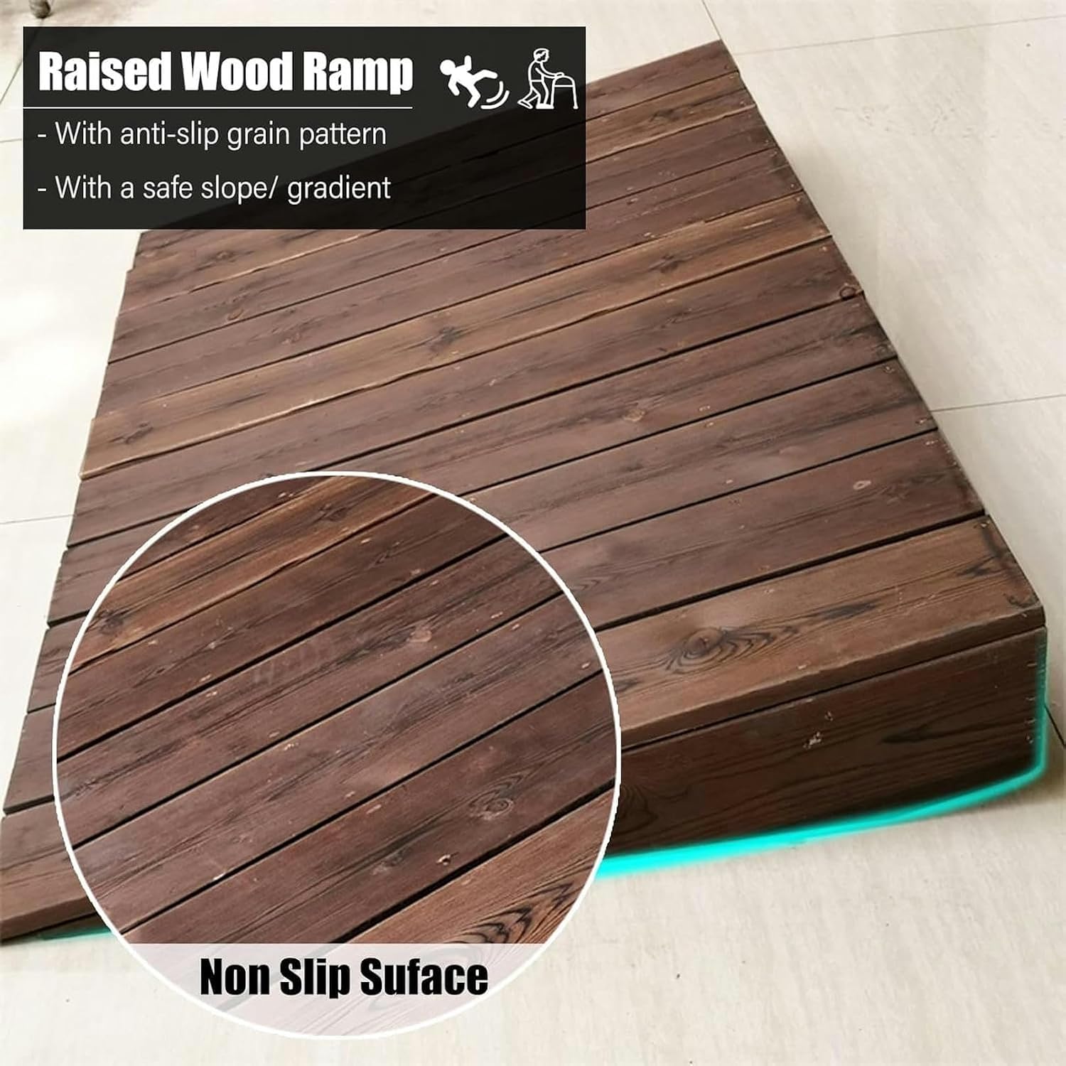 Threshold Ramp, Curb Ramp, Doorway Ramp for Elderly, Wooden Threshold Ramp Rise Portable Slope for Wheelchairs Walker Entrance