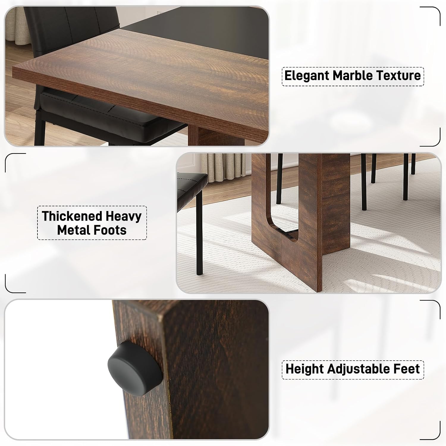 Squireewo 70 INCH Dining Table for 4 6 People, Modern Wooden Dining Table W/Thickened Waterproof Tabletop, Rectangle Dinner Table with Heavy Duty Legs for Kitchen, Dining Room (Brown&Black)