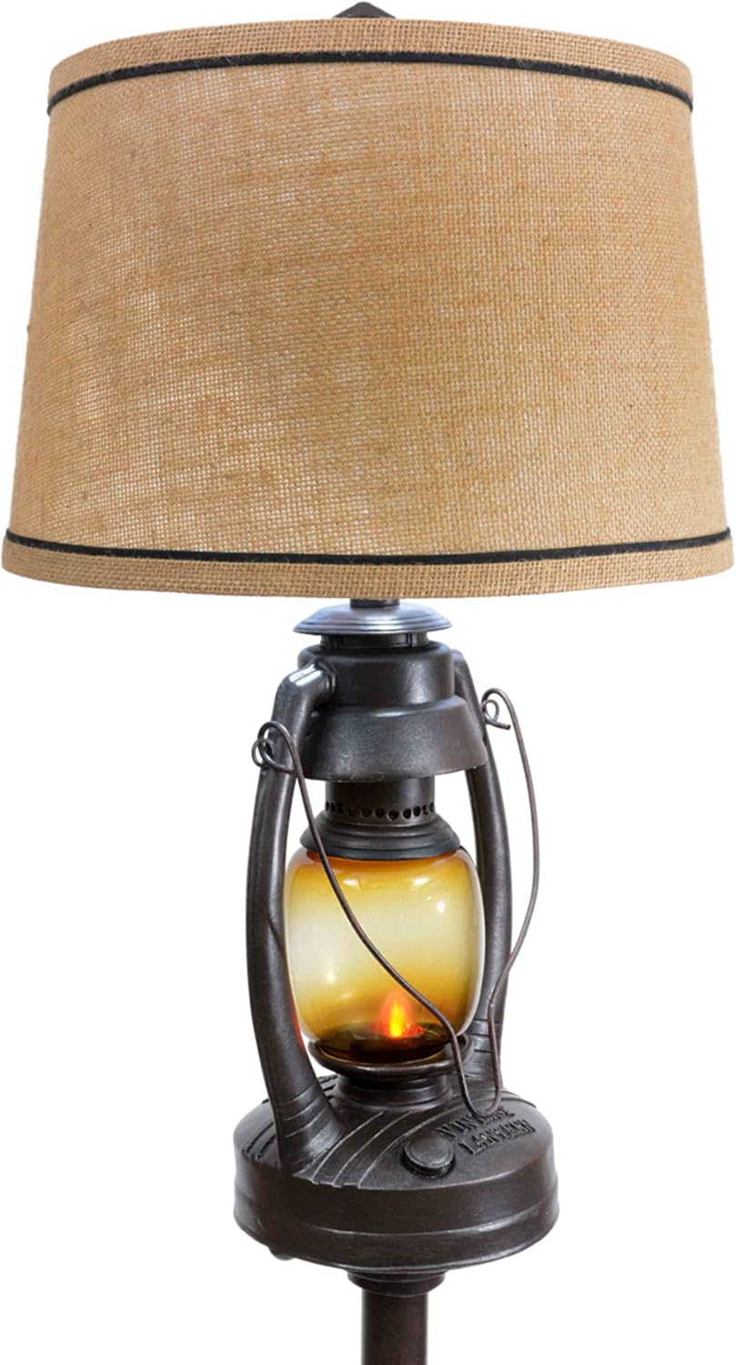 BLACK FOREST DECOR Vintage Lantern Floor Lamp with Burlap Shade - Rustic Lodge Standing Lamp