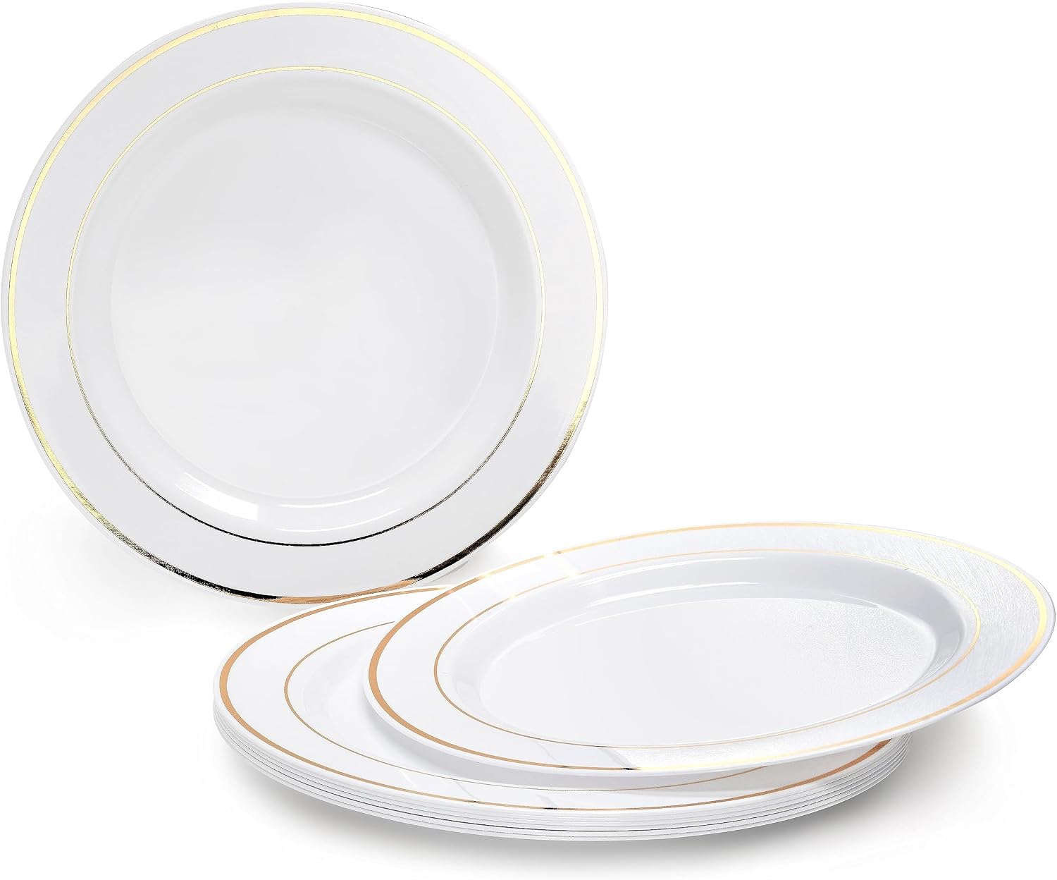 ' OCCASIONS ' 640Piece set (80 Guests)-Heavyweight Wedding Party Disposable Plastic Plate Set -80 x 10.5'' + 80 x 7.5'' + Silverware + Cups +linen like paper Napkins (Ivory & Gold Rim)