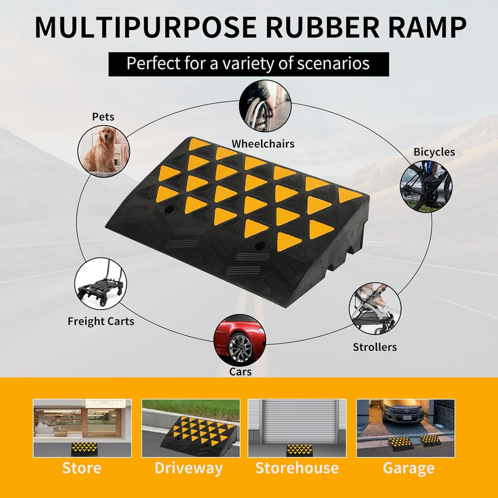 BESEA Rubber Curb Ramp 6' inch High 23.6' Length (Heavy Duty Ramp, 1PCS), for Driveway Curb Ramp Car Motorcycle Loading Dock Truck Pickup Truck Threshold Ramp(6 inch Height, Capacity 60000lbs)-1pack
