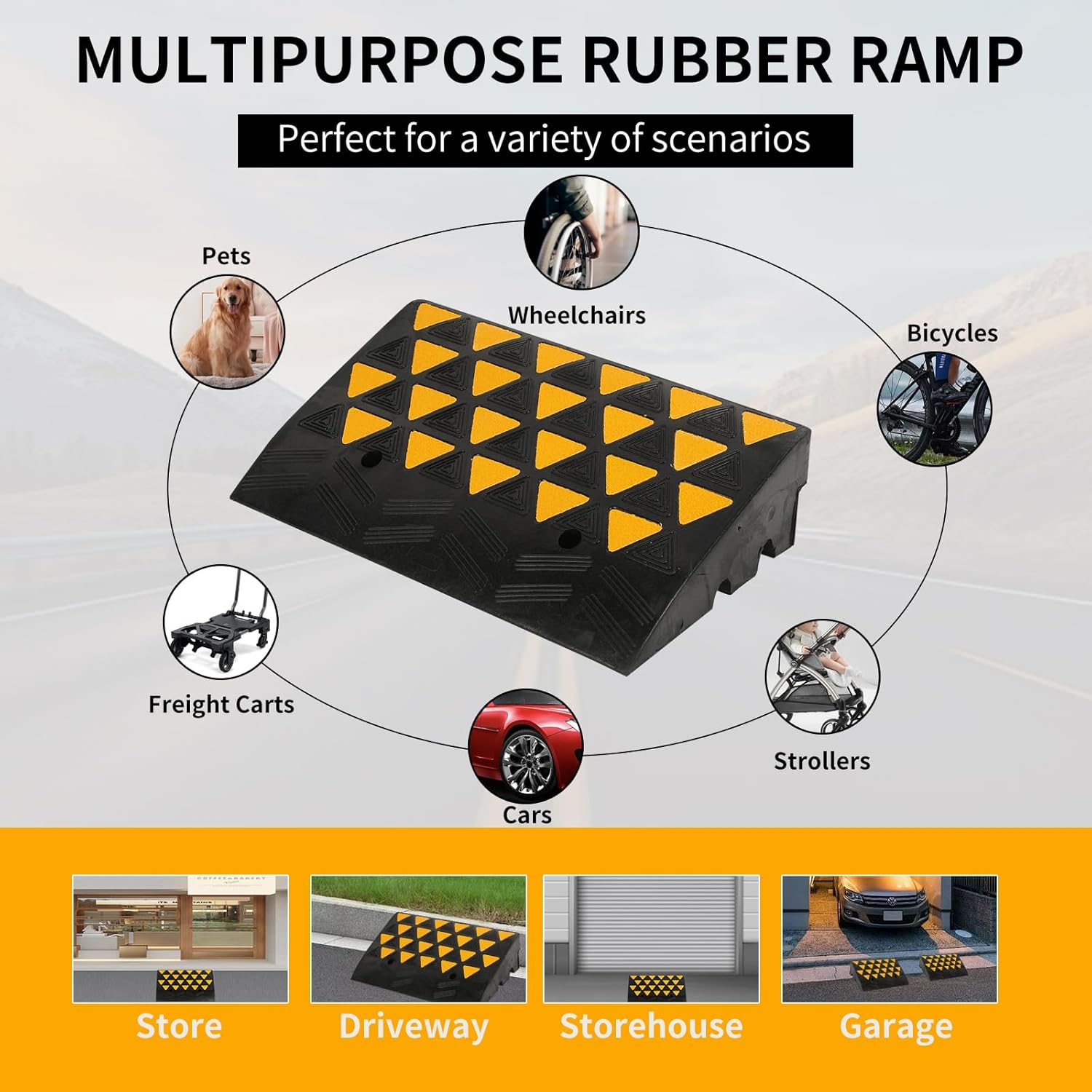 BESEA Rubber Curb Ramp 6' inch High 23.6' Length (Heavy Duty Ramp, 1PCS), for Driveway Curb Ramp Car Motorcycle Loading Dock Truck Pickup Truck Threshold Ramp(6 inch Height, Capacity 60000lbs)-1pack