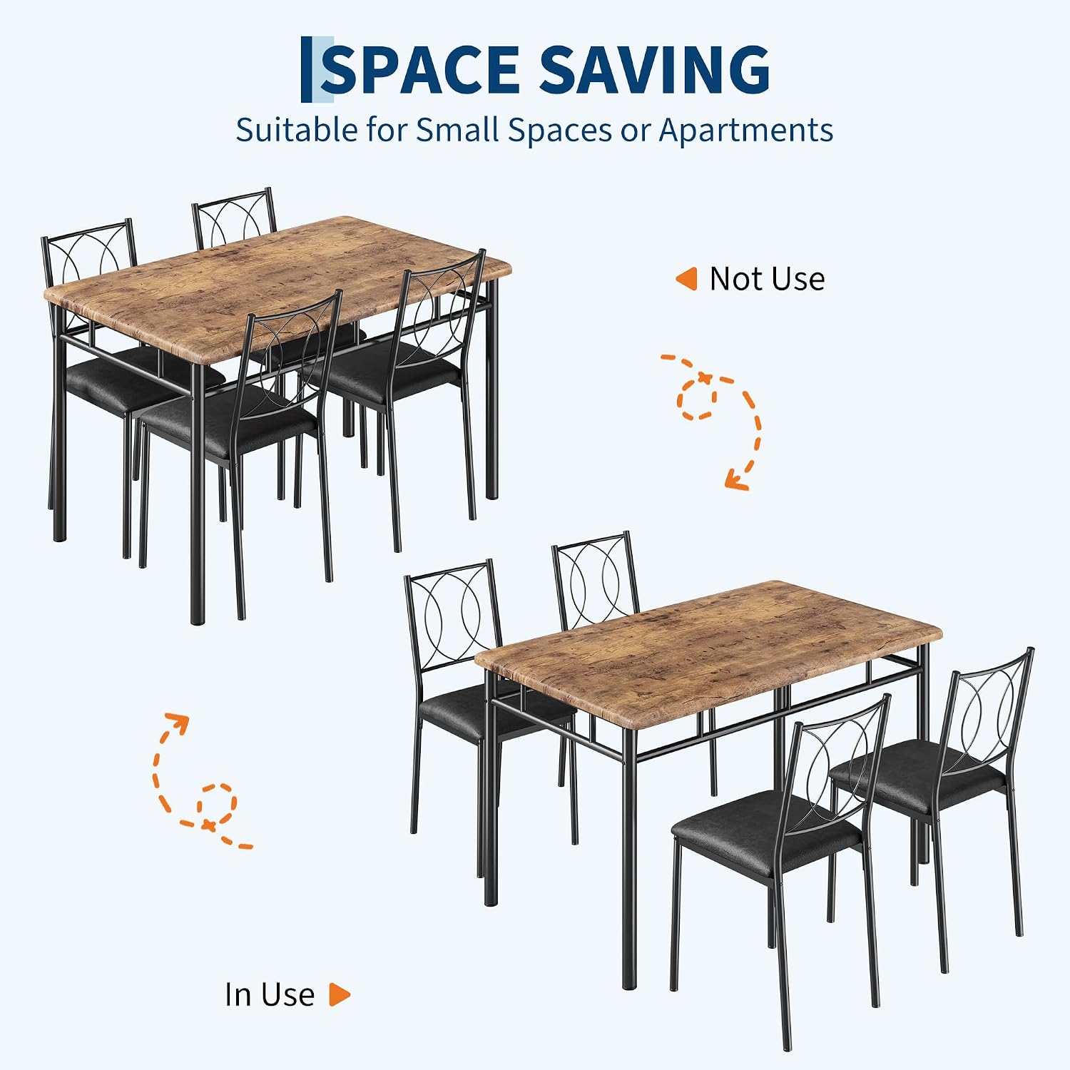 Garvee Dining Table Set for 4, Small Kitchen Table with Upholstered Chairs, Farmhouse Wood Dining Table Chairs for Kitchen Room, Small Spaces, Apartment, Brown