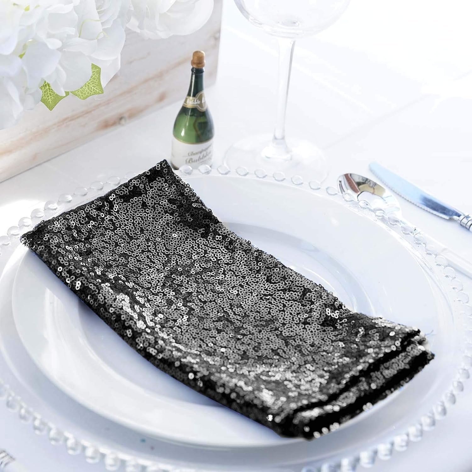 50 pcs 20-Inch Black Sequins Napkins - for Wedding Party Restaurant Holiday Dinner