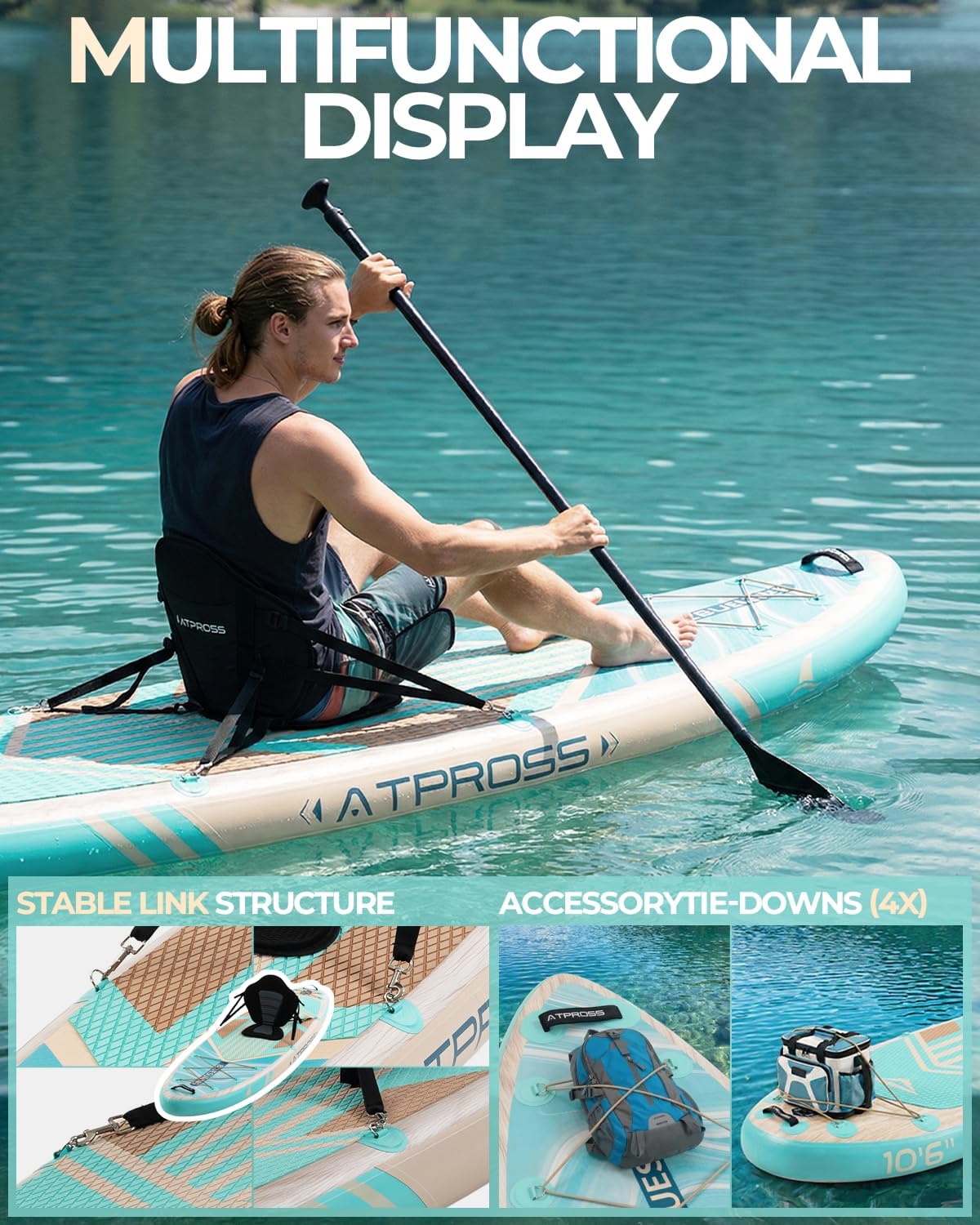 10'6''x33''Inflatable Stand Up Paddle Board, 400lbs Extra Wide Stand Up Paddleboard with Kayak Seat, Anti-Slip EVA Deck Premium SUP Accessories Kit, Non-Slip Stable Deck Boat