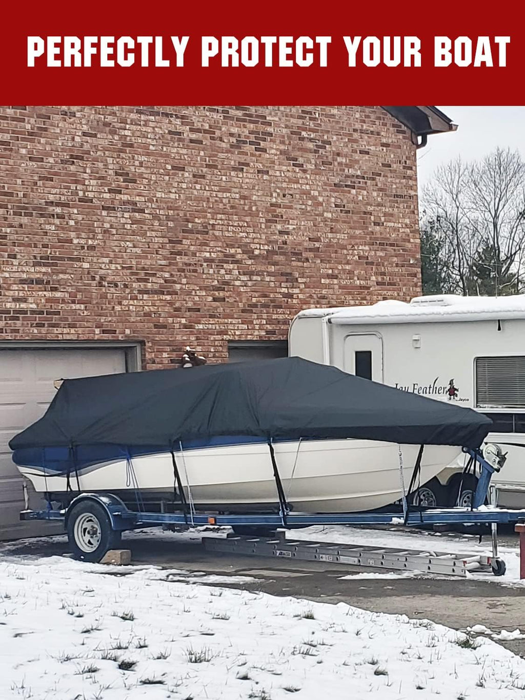 Angink 20ft-22ft Heavy Duty Boat Cover Waterproof 600D Trailerable Fabric, Fits Deck Boats, V-Hull Runabout & Wakeboard Boats (Beam Width up to 100'), Reinforced Straps - Black