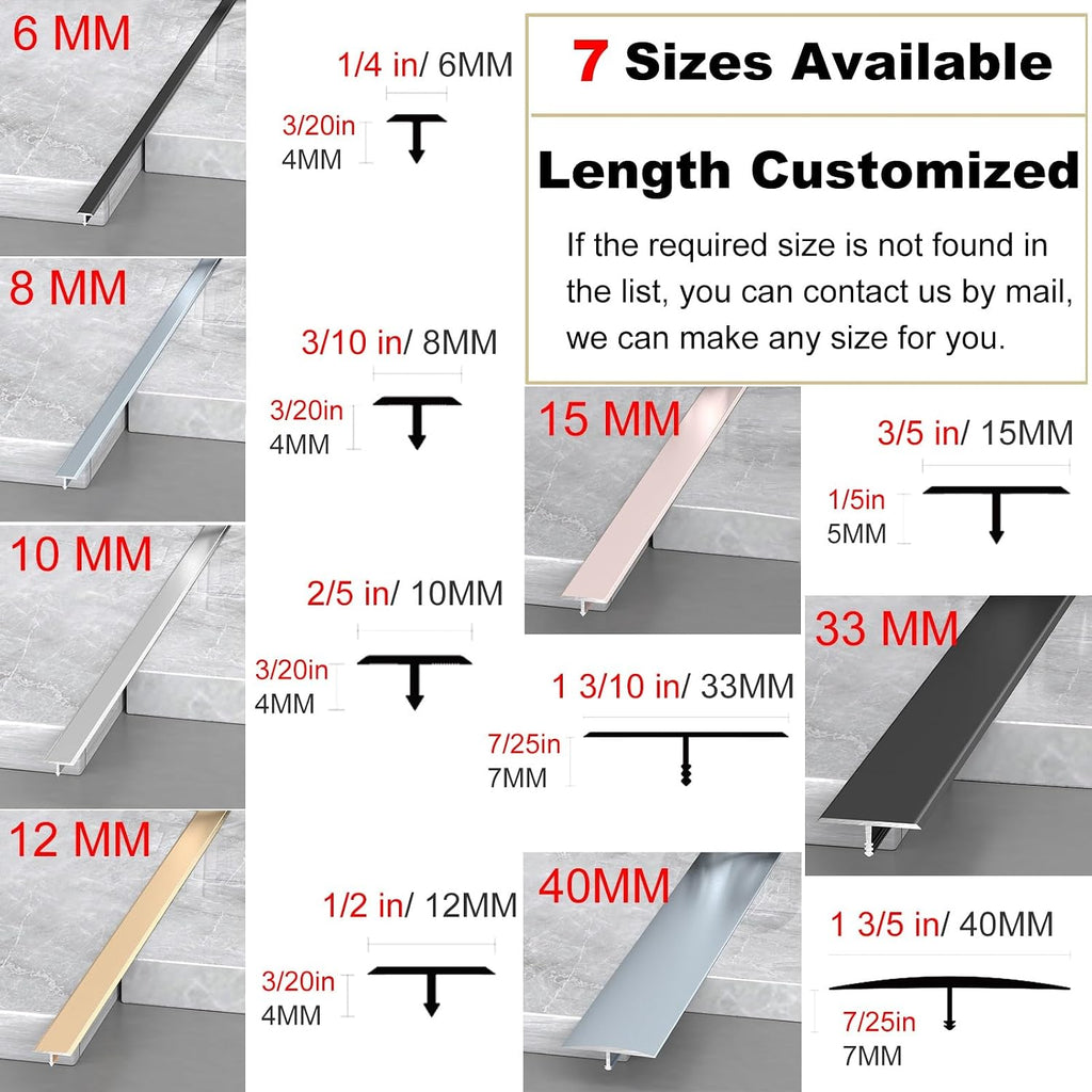 Extra Narrow Metal Floor Divider Cover Transition Strip Black Room Strip,T-Shaped Seam Joining for Door Threshold and Flooring Gaps (W 1 3/10 in/33mm,48 in/122cm)