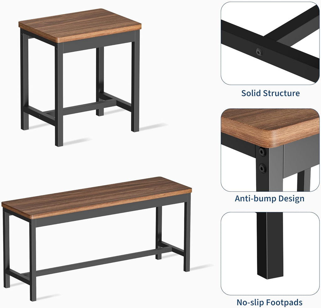 GarveeHome 5-Piece Dining Table Set for 4-8 People, 63 in Large Extendable Kitchen Table Set with 2 Benches and 2 Square Stools, Modern Dining Room Furniture Sets, Easy Assembly, Espresso