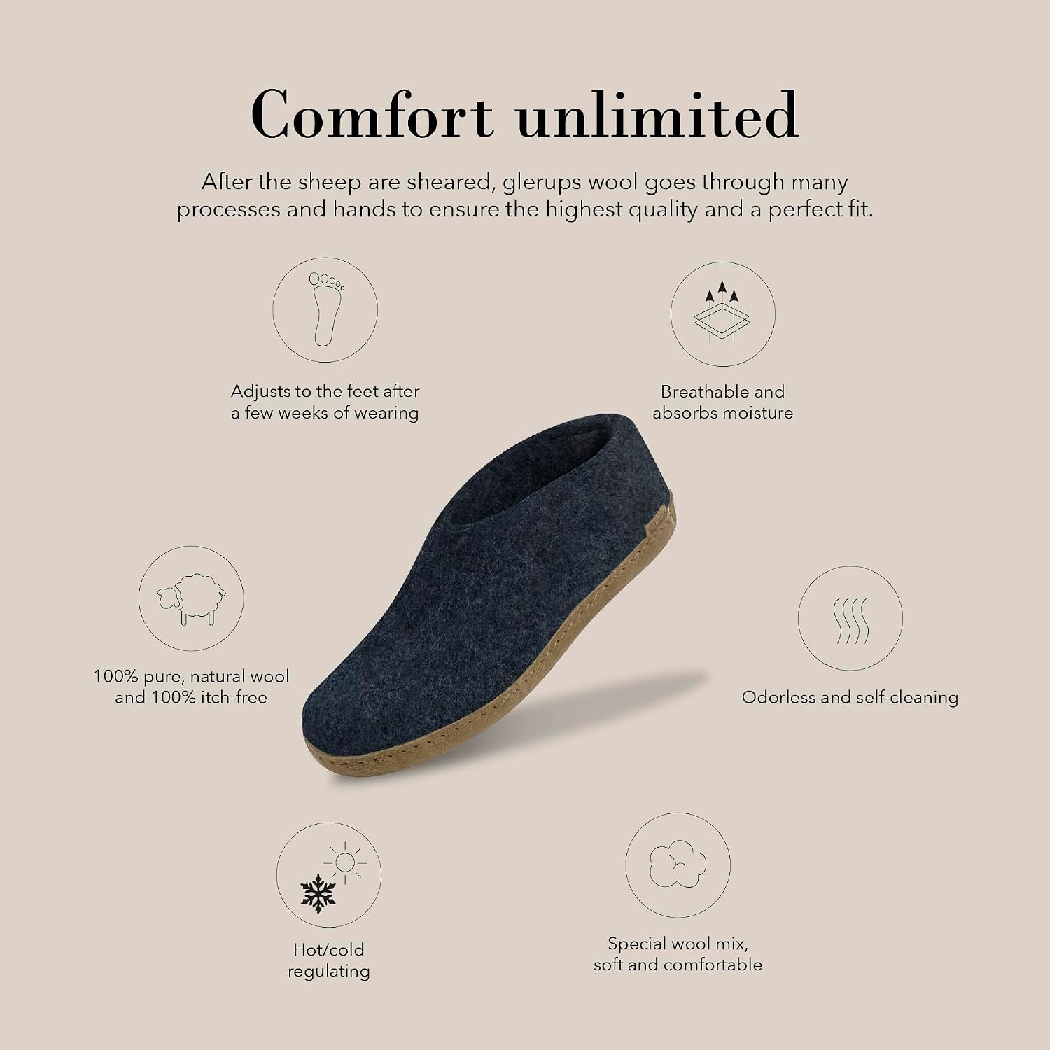 Glerups 100% quality wool mix Shoe Slipper with leather sole - Unisex