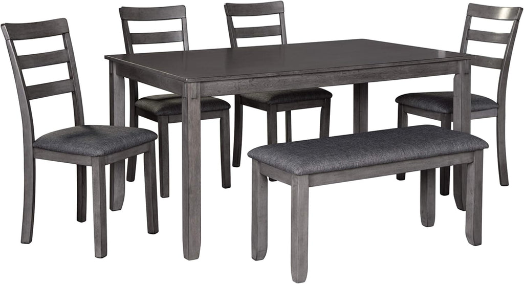 Signature Design by Ashley Bridson Dining Table Set For 6 With Bench, Wood 6‑Piece Kitchen Table And Chairs With Upholstered Seats, Transitional Charcoal Gray Dining Room Collection For Family Meals