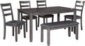 Signature Design by Ashley Bridson Dining Table Set For 6 With Bench, Wood 6‑Piece Kitchen Table And Chairs With Upholstered Seats, Transitional Charcoal Gray Dining Room Collection For Family Meals
