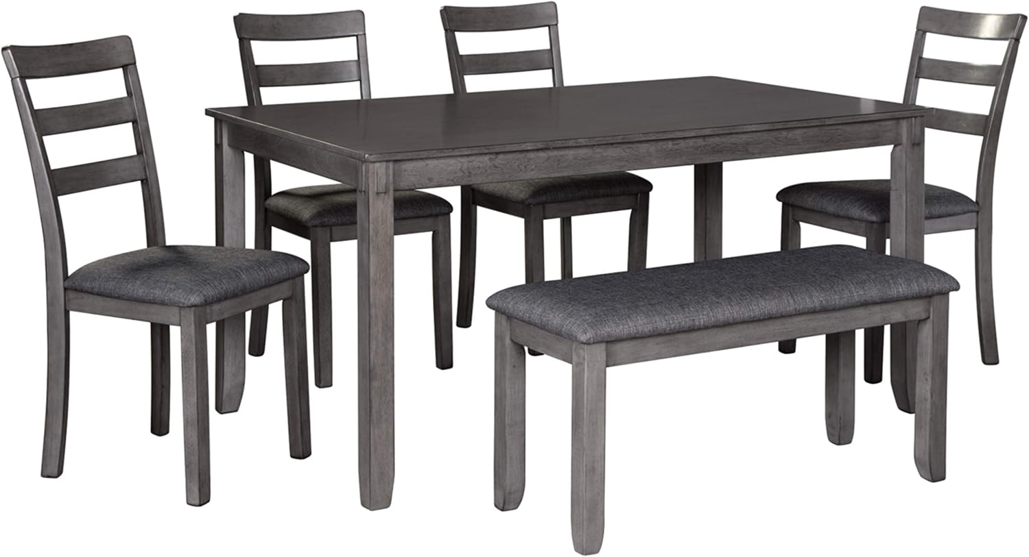 Signature Design by Ashley Bridson Dining Table Set For 6 With Bench, Wood 6‑Piece Kitchen Table And Chairs With Upholstered Seats, Transitional Charcoal Gray Dining Room Collection For Family Meals