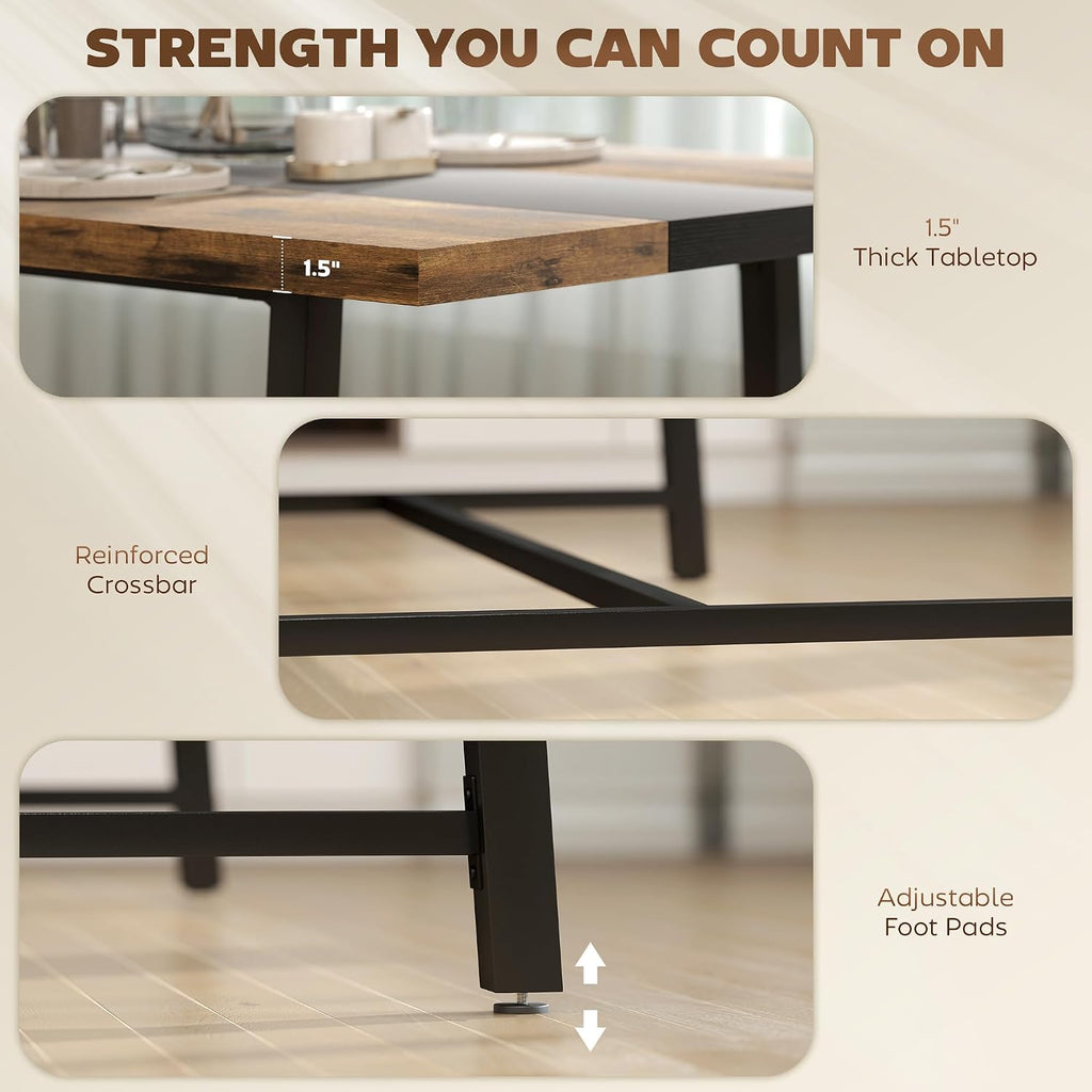 HOMCOM Industrial Dining Table for 8 People, 70.9' Long Rectangular Kitchen Table with Large Tabletop and Steel Legs for Dining Room, Rustic Brown