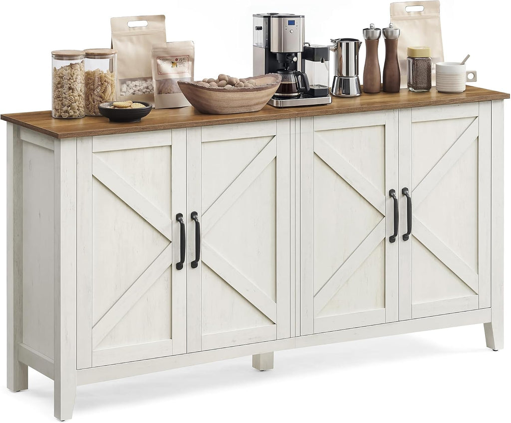 VASAGLE LIRY Collection - Storage Cabinet, Buffet Cabinet, Sideboard, Credenza, with Adjustable Shelves, for Living Room, Entryway, Rustic White and Honey Brown ULSC381W01