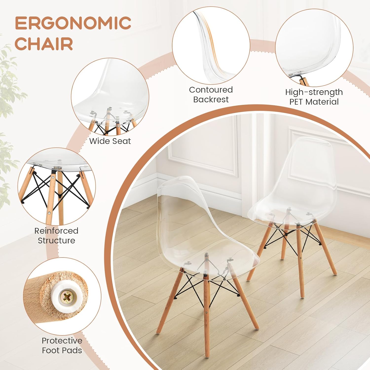 Tangkula Round Dining Table Set for 4, Modern Circle Kitchen Table & 4 Chairs with Ergonomic Seats and Solid Wood Legs, 5-Piece Dining Room Set for Small Spaces, Kitchen, Living Room