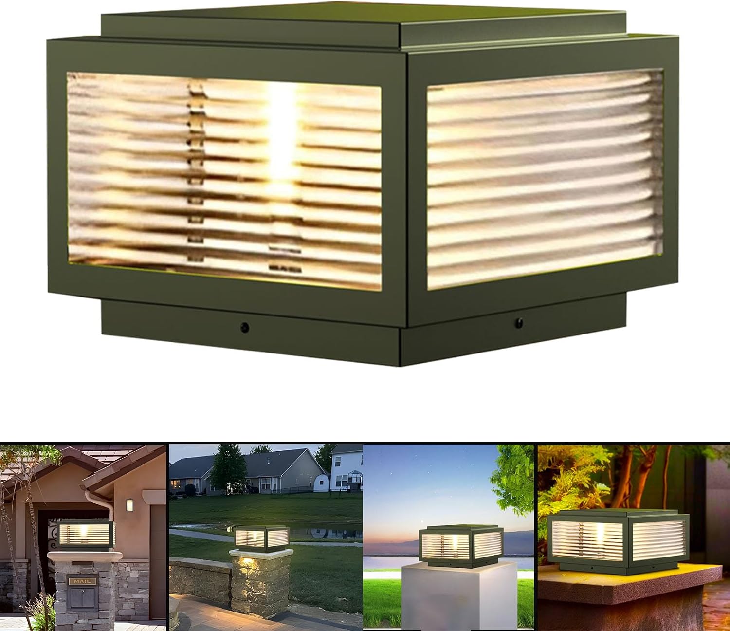 Solar Outdoor Post Light 12X12in,Dusk Till Dawn Solar Stainless Steel Column Light,0-Electricity Cost Column Lamp,Garden Light,IP54 Waterproof,LED Solar Post lamp,Three-Color Adjustable