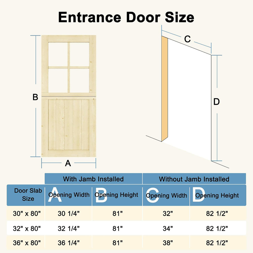 36' x 80' Exterior Dutch Entry Door (Front/Outside) - 1.75' Solid Pine with 4-Lite Glass, Half Panel,Interior Doors Slab for Home Entryway/Back w/4 Hinges+1 Latch +1 Slab+1 Lock Set