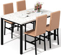 Hooseng 5 Piece Dining Table Set for 4, Small Faux Marble Kitchen Table with 4 PU Leather Chairs, Modern Dining Room Table Set for Small Space, Breakfast Nook, Dinette