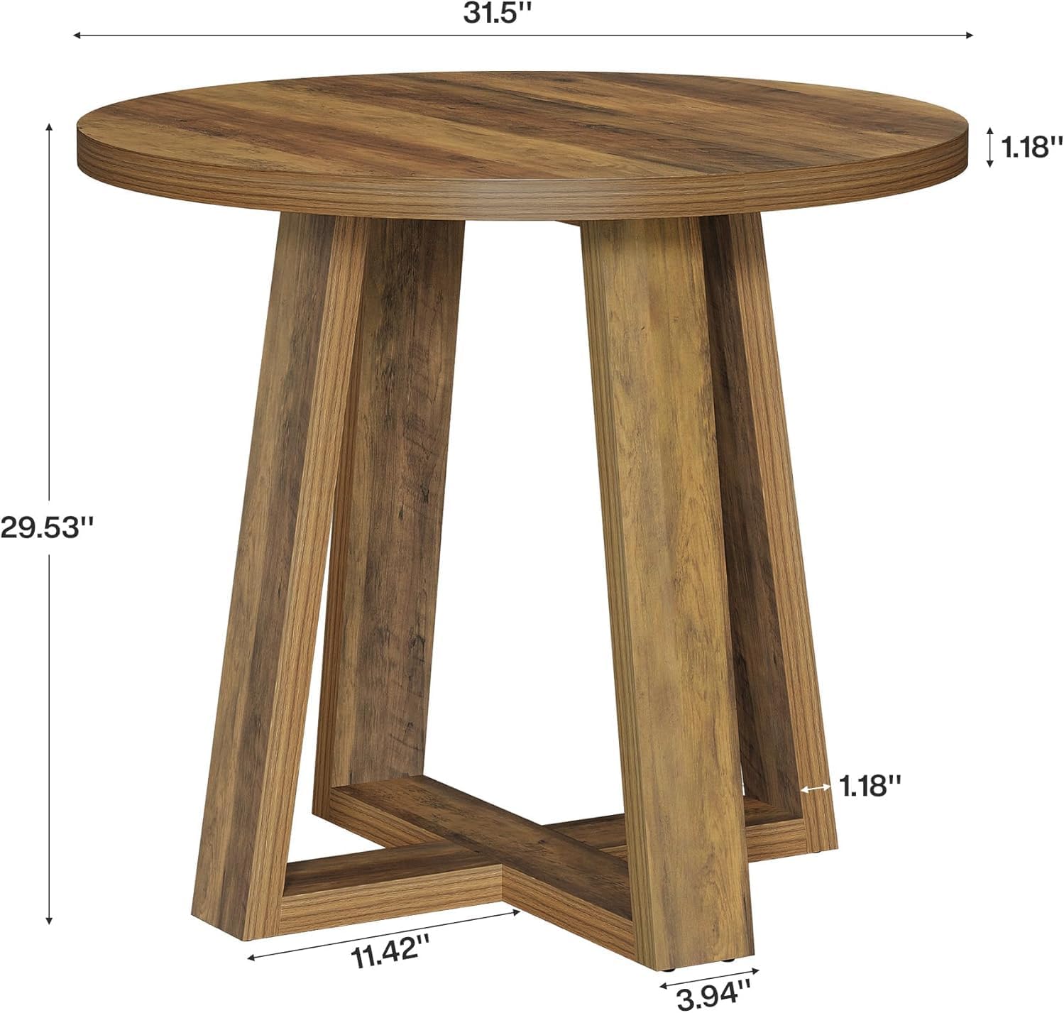 Tribesigns Small Round Dining Table for 2-4 People, 31.5 Inches Farmhouse Kitchen Table for Small Space, Dining Room, Kitchen, Apartment, Rustic Brown