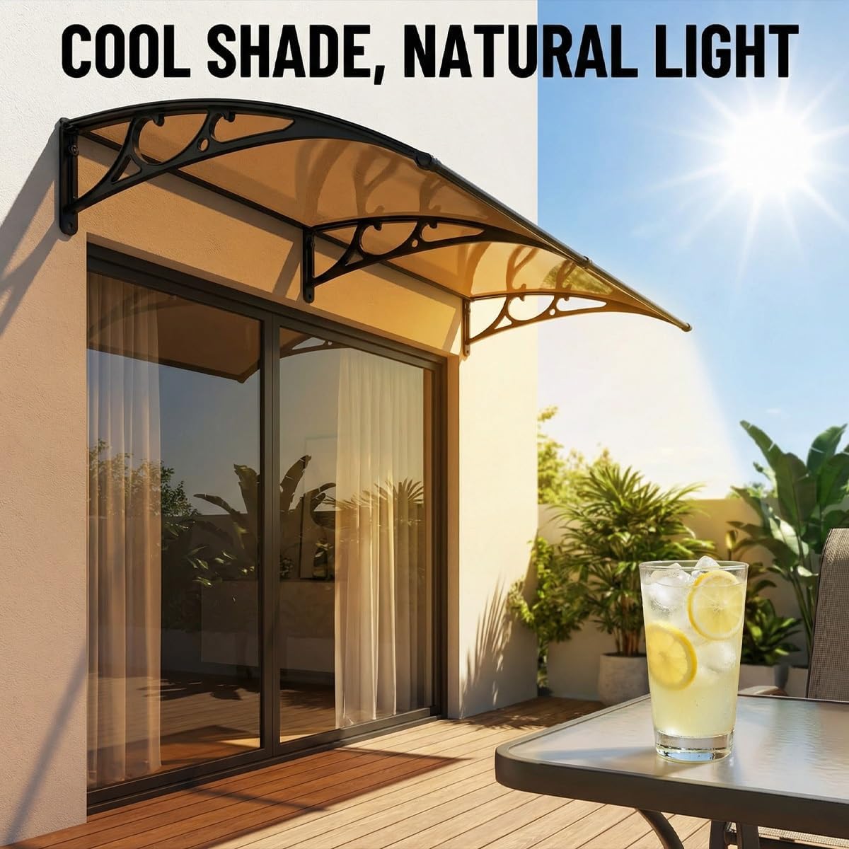 Front Door Awning Canopy for Home Entrance, Exterior Porch Rain Shelter, Aluminum Door Cover with Gutter, Heavy Duty Solid Polycarbonate Entryway Roof, Customizable(Clear Panel,32x40)